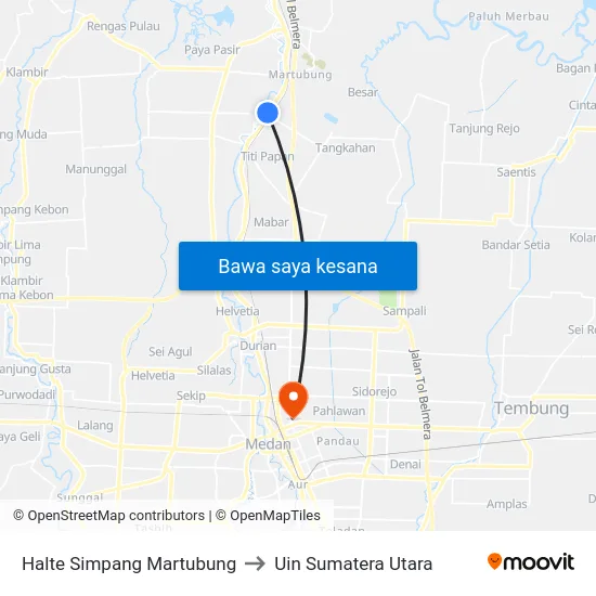 Halte Simpang Martubung to Uin Sumatera Utara map