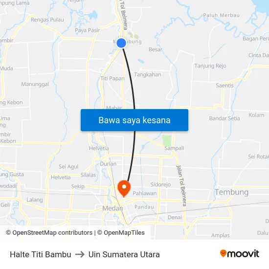 Halte Titi Bambu to Uin Sumatera Utara map
