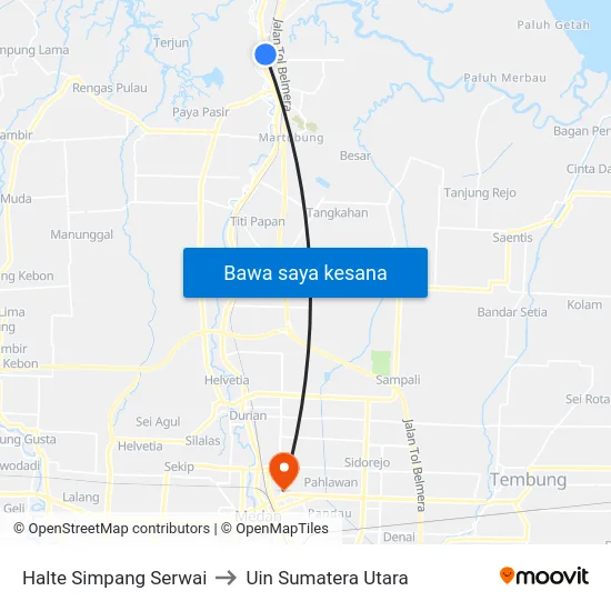 Halte Simpang Serwai to Uin Sumatera Utara map