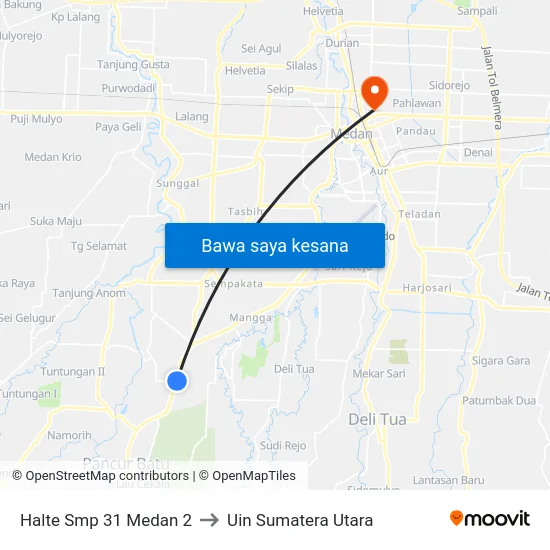 Halte Smp 31 Medan 2 to Uin Sumatera Utara map