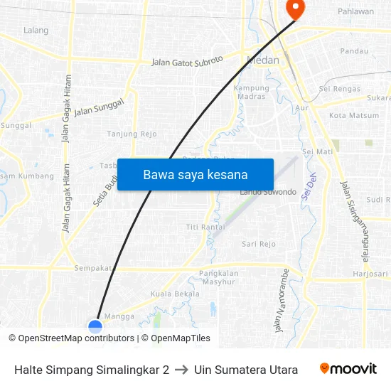 Halte Simpang Simalingkar 2 to Uin Sumatera Utara map
