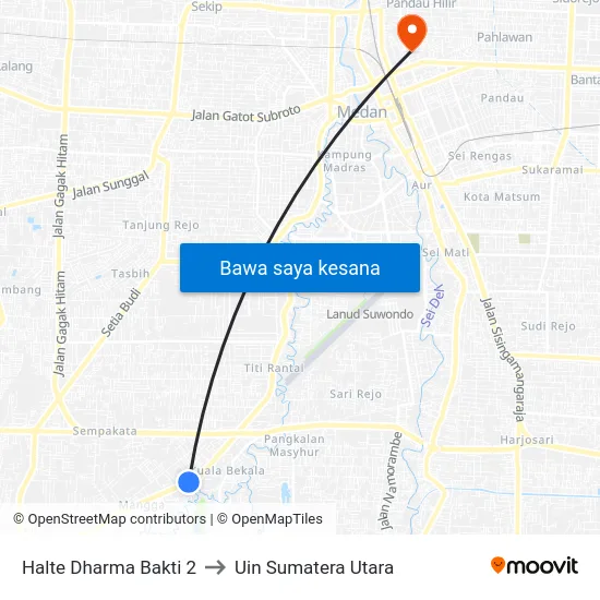 Halte Dharma Bakti 2 to Uin Sumatera Utara map