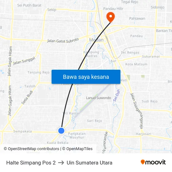 Halte Simpang Pos 2 to Uin Sumatera Utara map