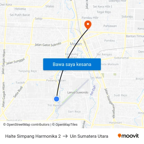 Halte Simpang Harmonika 2 to Uin Sumatera Utara map