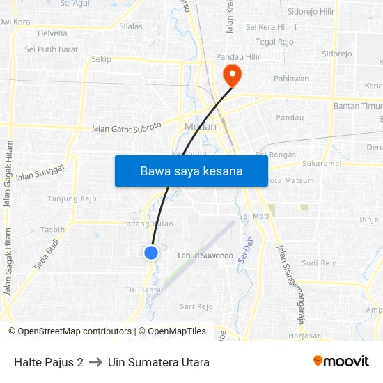 Halte Pajus 2 to Uin Sumatera Utara map