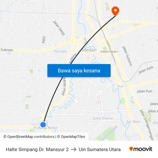Halte Simpang Dr. Mansyur 2 to Uin Sumatera Utara map