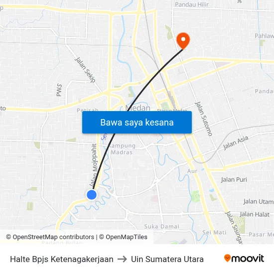 Halte Bpjs Ketenagakerjaan to Uin Sumatera Utara map