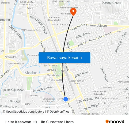 Halte Kesawan to Uin Sumatera Utara map