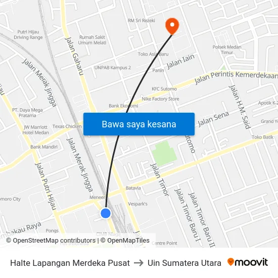 Halte Lapangan Merdeka Pusat to Uin Sumatera Utara map