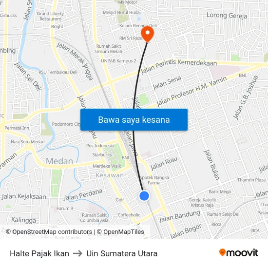 Halte Pajak Ikan to Uin Sumatera Utara map