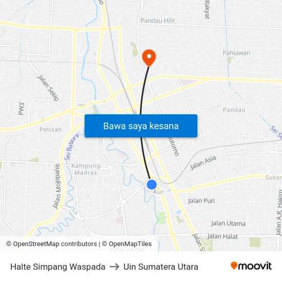 Halte Simpang Waspada to Uin Sumatera Utara map