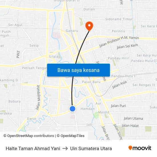 Halte Taman Ahmad Yani to Uin Sumatera Utara map