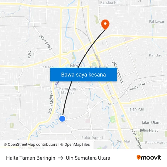 Halte Taman Beringin to Uin Sumatera Utara map