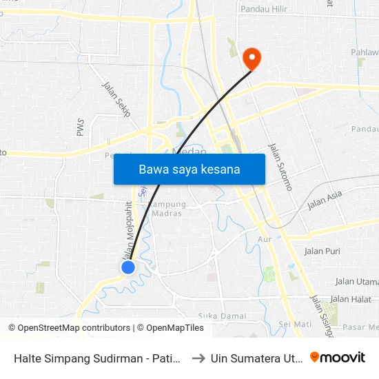Halte Simpang Sudirman - Patimura to Uin Sumatera Utara map