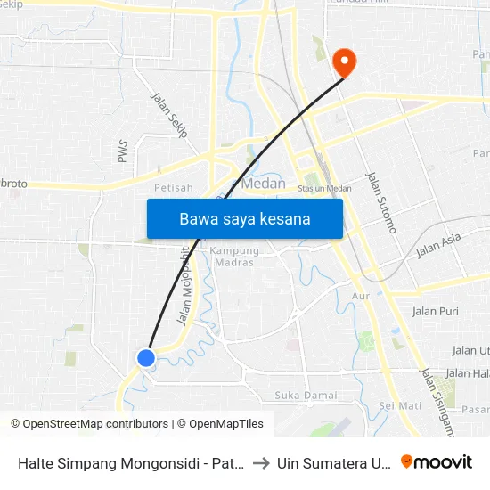 Halte Simpang Mongonsidi - Patimura to Uin Sumatera Utara map