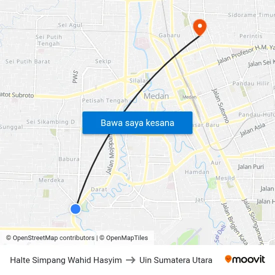 Halte Simpang Wahid Hasyim to Uin Sumatera Utara map