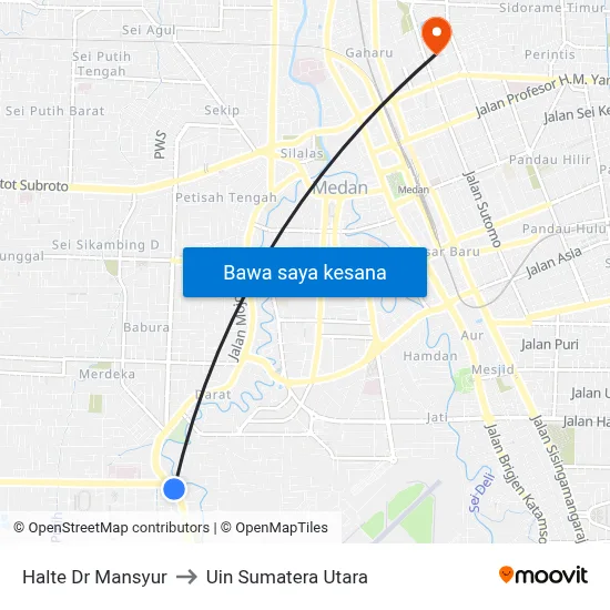 Halte Dr Mansyur to Uin Sumatera Utara map