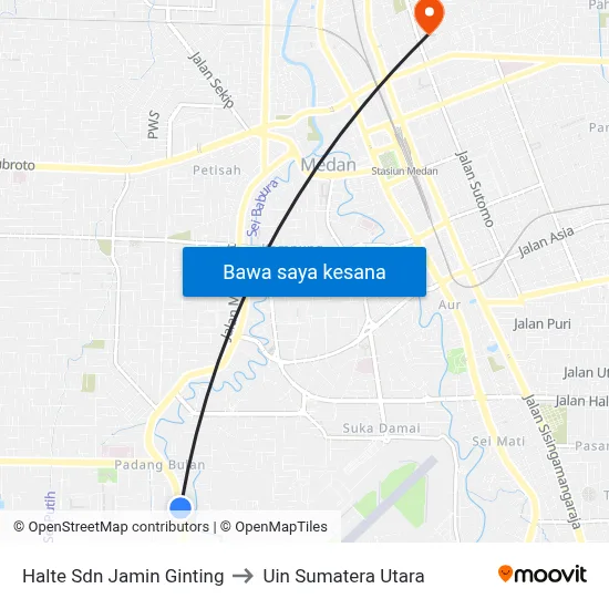 Halte Sdn Jamin Ginting to Uin Sumatera Utara map