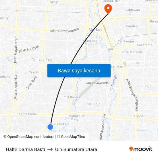 Halte Darma Bakti to Uin Sumatera Utara map