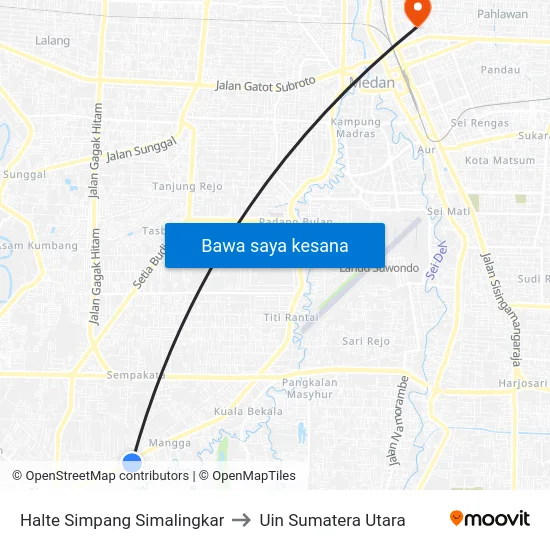 Halte Simpang Simalingkar to Uin Sumatera Utara map