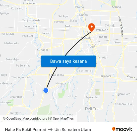 Halte Rs Bukit Permai to Uin Sumatera Utara map