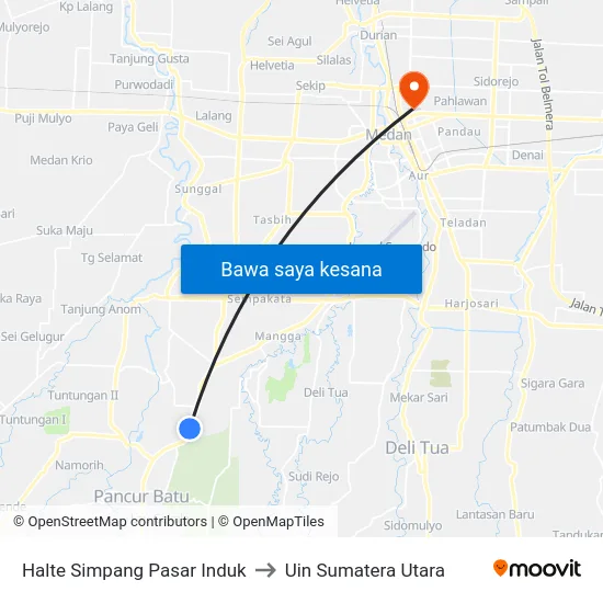 Halte Simpang Pasar Induk to Uin Sumatera Utara map