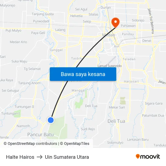 Halte Hairos to Uin Sumatera Utara map