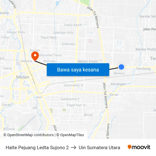 Halte Pejuang Ledta Sujono 2 to Uin Sumatera Utara map