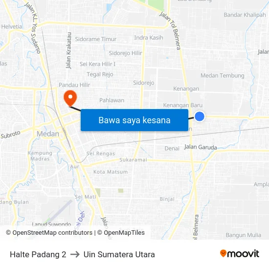 Halte Padang 2 to Uin Sumatera Utara map