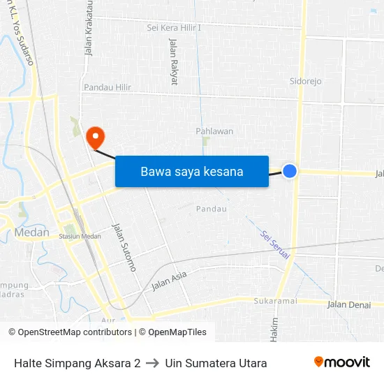 Halte Simpang Aksara 2 to Uin Sumatera Utara map