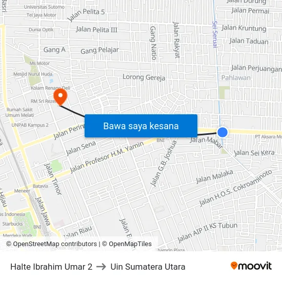 Halte Ibrahim Umar 2 to Uin Sumatera Utara map