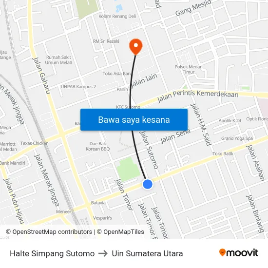 Halte Simpang Sutomo to Uin Sumatera Utara map