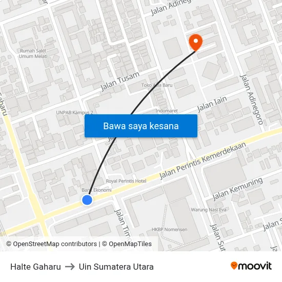 Halte Gaharu to Uin Sumatera Utara map