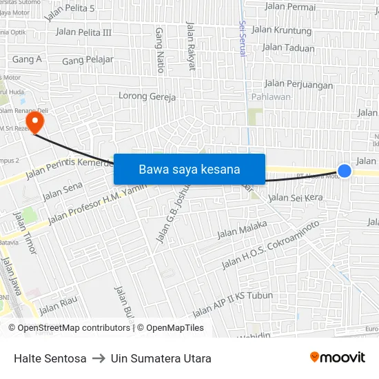 Halte Sentosa to Uin Sumatera Utara map