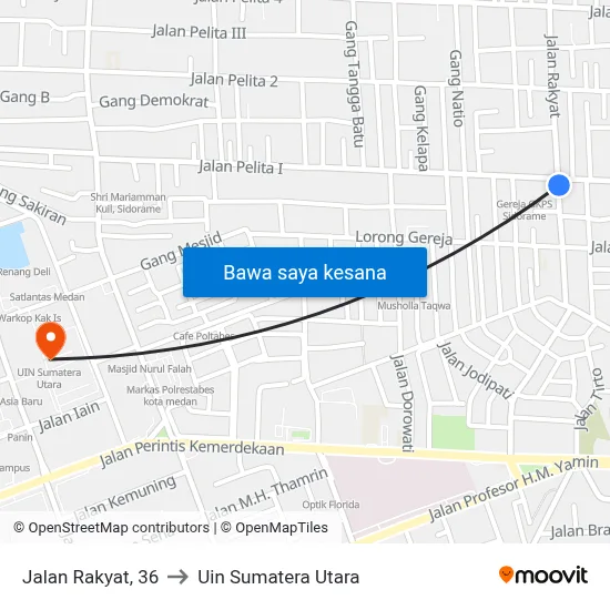 Jalan Rakyat, 36 to Uin Sumatera Utara map