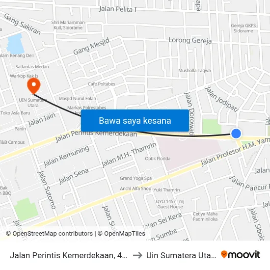 Jalan Perintis Kemerdekaan, 45a to Uin Sumatera Utara map