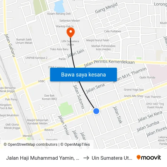 Jalan Haji Muhammad Yamin, 36a to Uin Sumatera Utara map