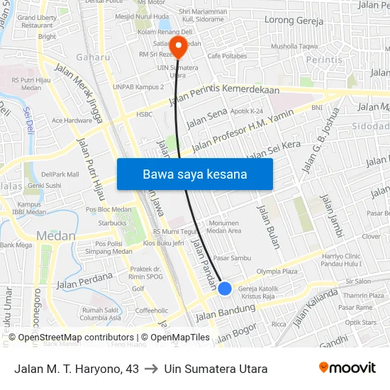 Jalan M. T. Haryono, 43 to Uin Sumatera Utara map