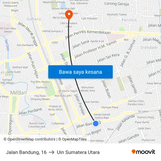 Jalan Bandung, 16 to Uin Sumatera Utara map
