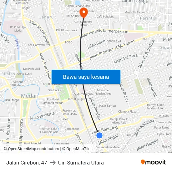 Jalan Cirebon, 47 to Uin Sumatera Utara map
