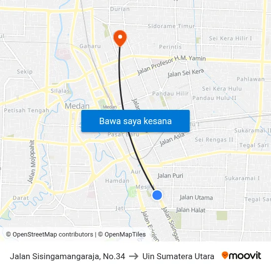 Jalan Sisingamangaraja, No.34 to Uin Sumatera Utara map