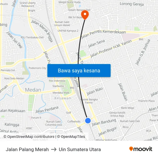 Jalan Palang Merah to Uin Sumatera Utara map