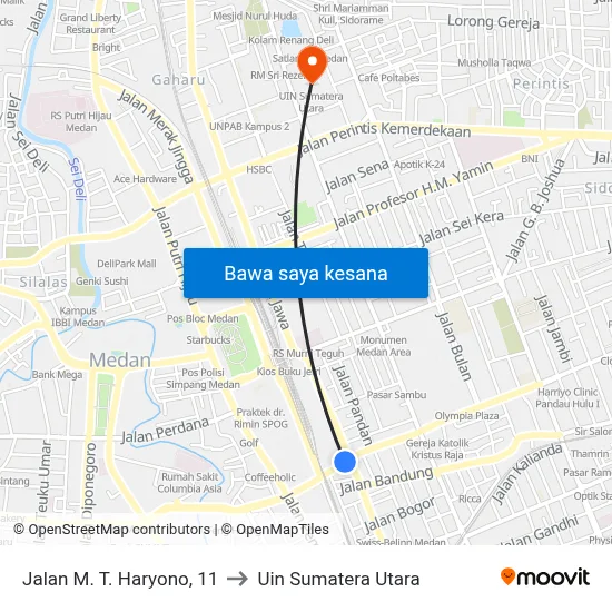 Jalan M. T. Haryono, 11 to Uin Sumatera Utara map