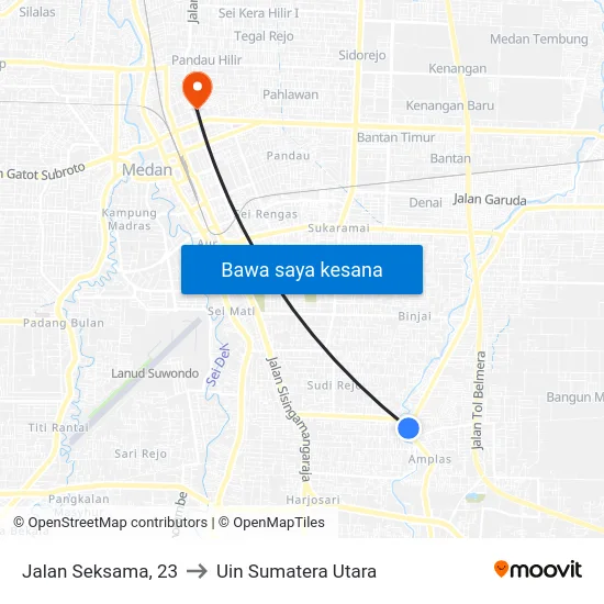 Jalan Seksama, 23 to Uin Sumatera Utara map