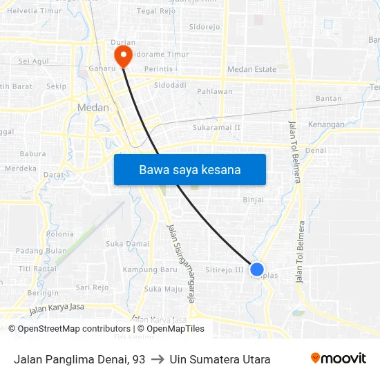 Jalan Panglima Denai, 93 to Uin Sumatera Utara map