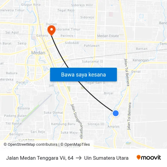 Jalan Medan Tenggara Vii, 64 to Uin Sumatera Utara map