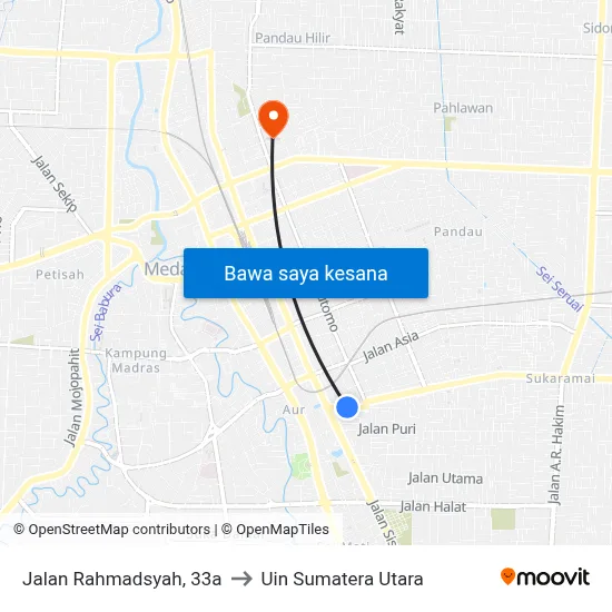 Jalan Rahmadsyah, 33a to Uin Sumatera Utara map
