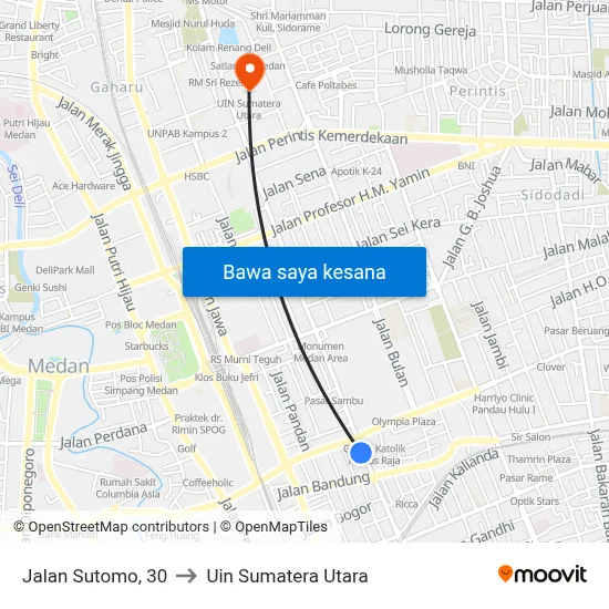 Jalan Sutomo, 30 to Uin Sumatera Utara map