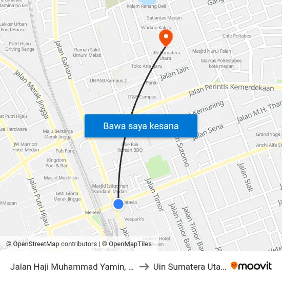 Jalan Haji Muhammad Yamin, 15 to Uin Sumatera Utara map