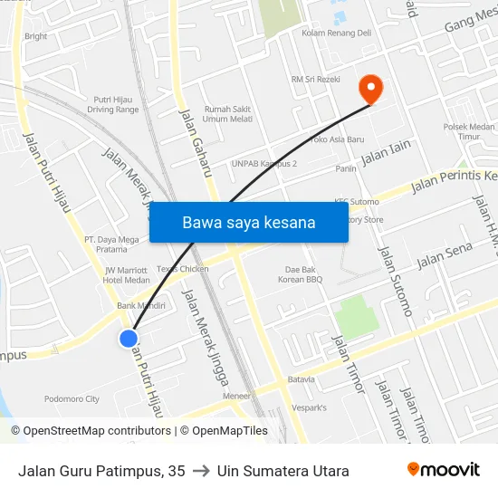 Jalan Guru Patimpus, 35 to Uin Sumatera Utara map